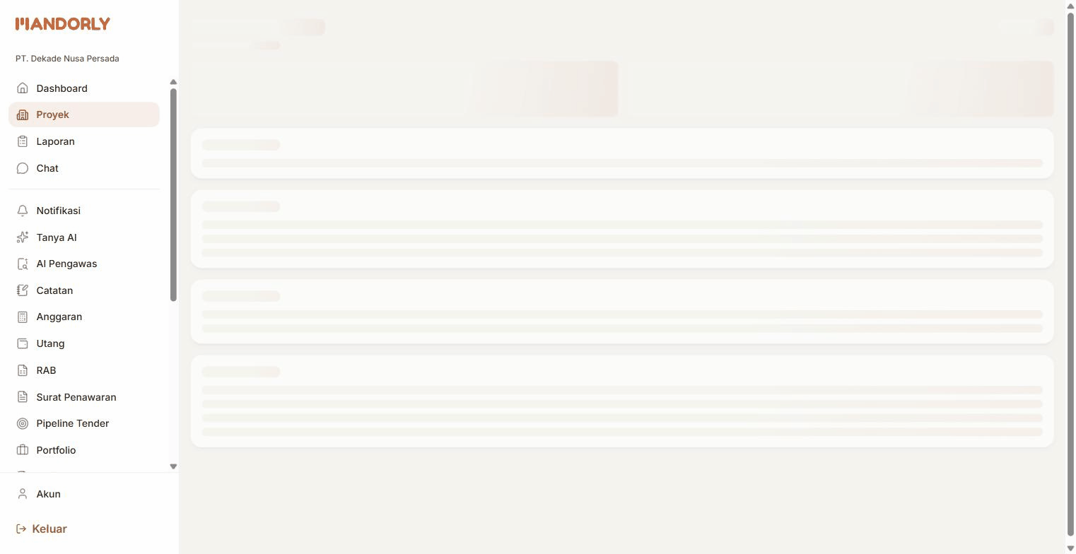 Rekaman layar asli modul Termin, Invoice & Utang di aplikasi Mandorly