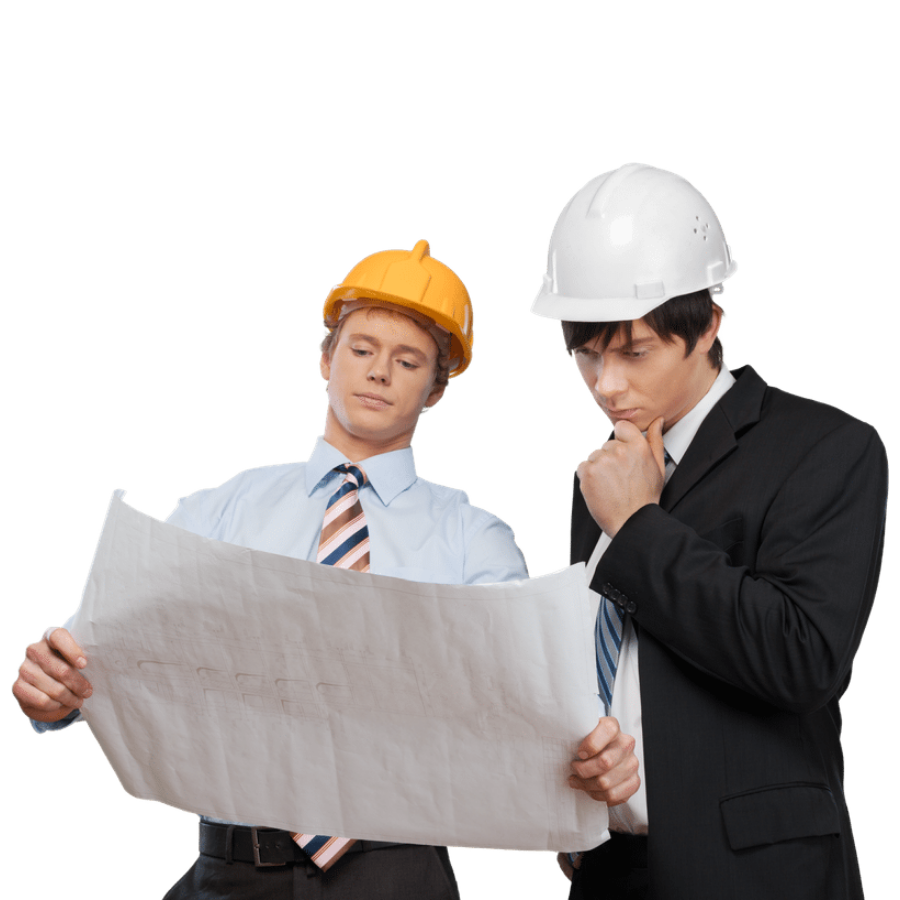 Tim mendiskusikan gambar kerja proyek bersama
